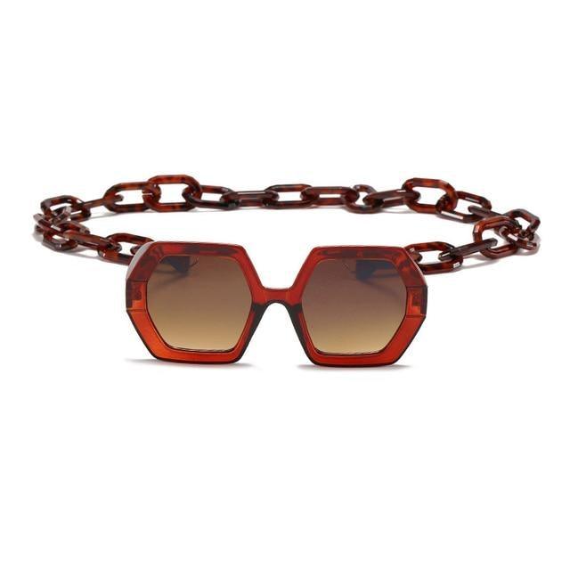 Chain-Detail Square Fashion Sunglasses for Women