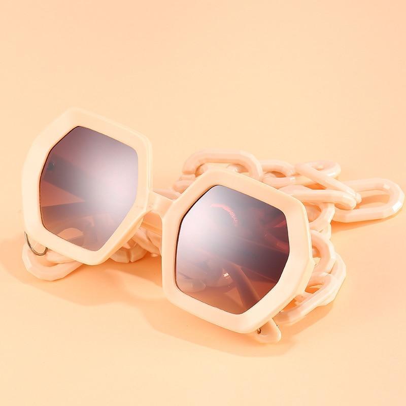 Chain-Detail Square Fashion Sunglasses for Women