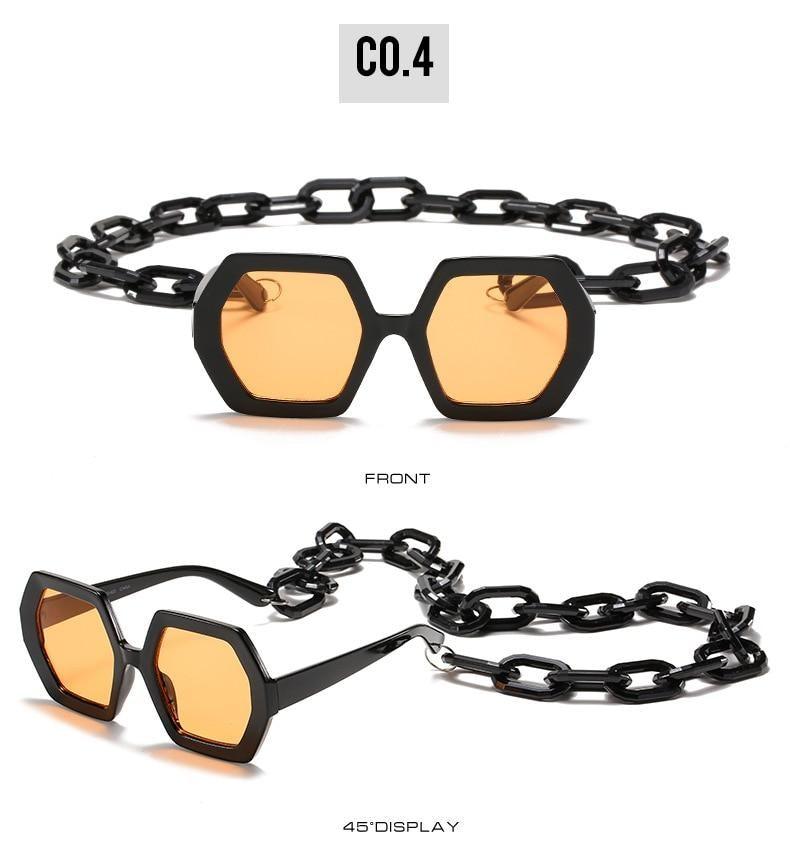 Chain-Detail Square Fashion Sunglasses for Women