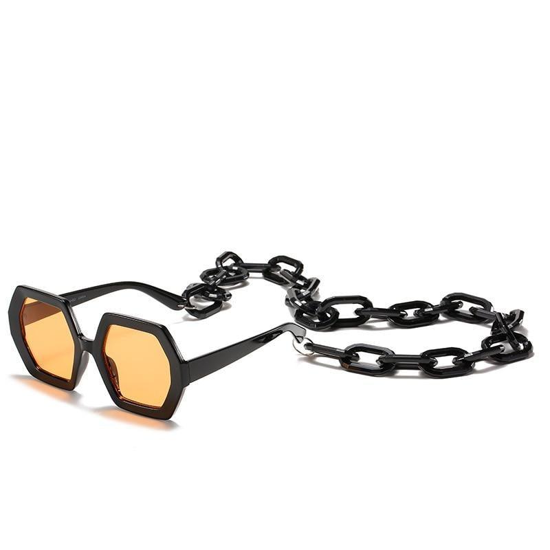 Chain-Detail Square Fashion Sunglasses for Women