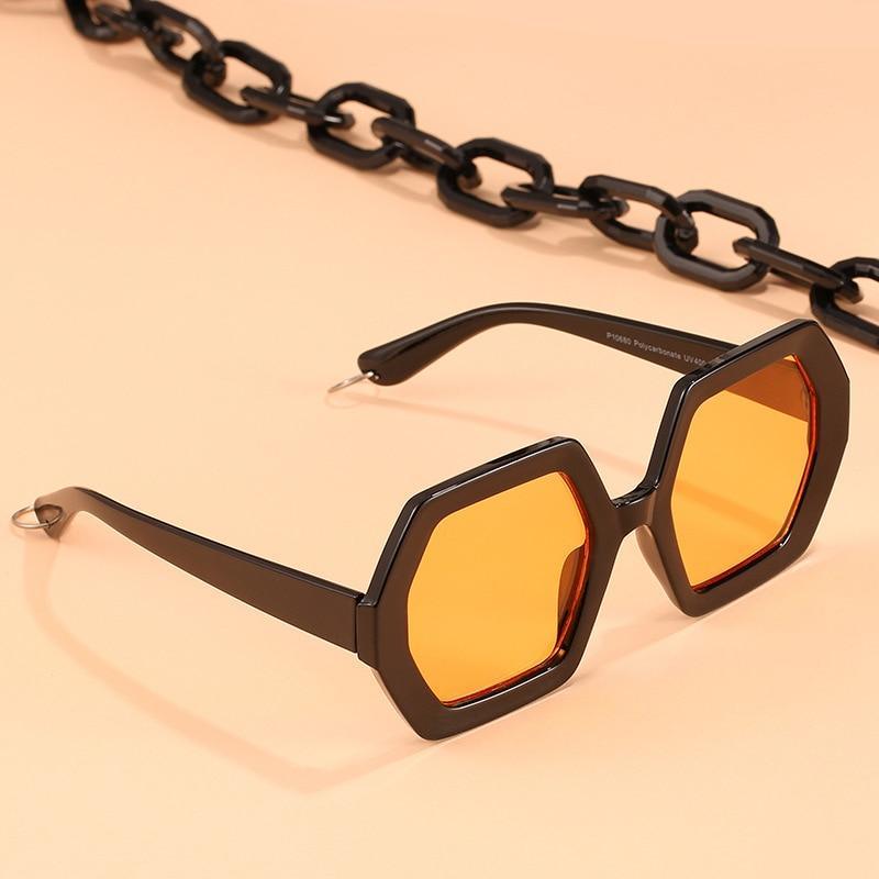 Chain-Detail Square Fashion Sunglasses for Women