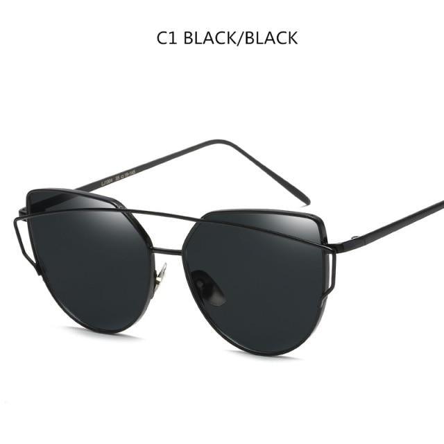 Retro Cat Eye Sunglasses – Women's Rose Gold Mirror Lens