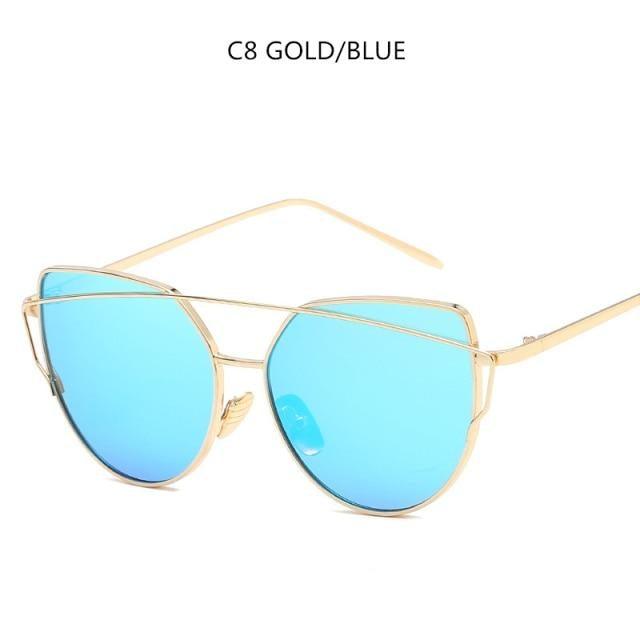 Retro Cat Eye Sunglasses – Women's Rose Gold Mirror Lens