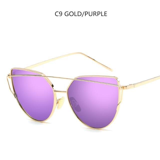 Retro Cat Eye Sunglasses – Women's Rose Gold Mirror Lens