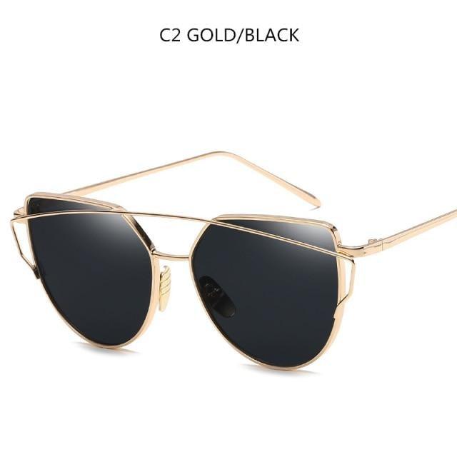 Retro Cat Eye Sunglasses – Women's Rose Gold Mirror Lens