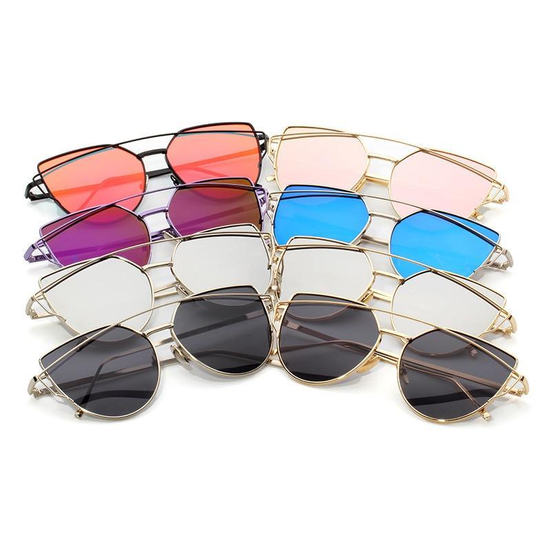 Retro Cat Eye Sunglasses – Women's Rose Gold Mirror Lens