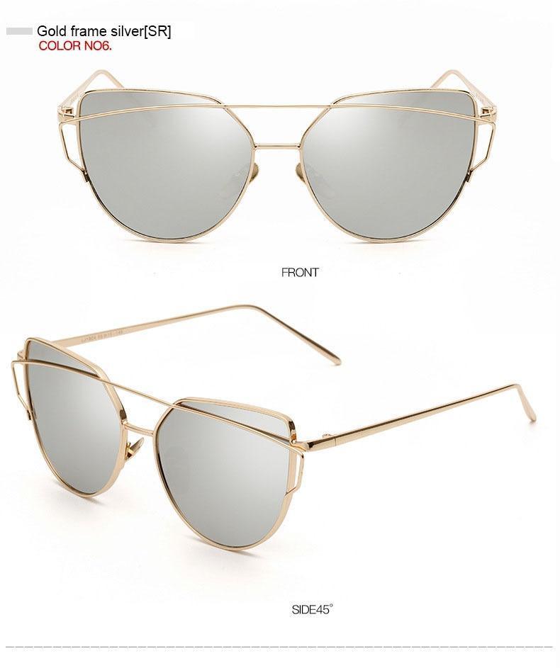 Retro Cat Eye Sunglasses – Women's Rose Gold Mirror Lens