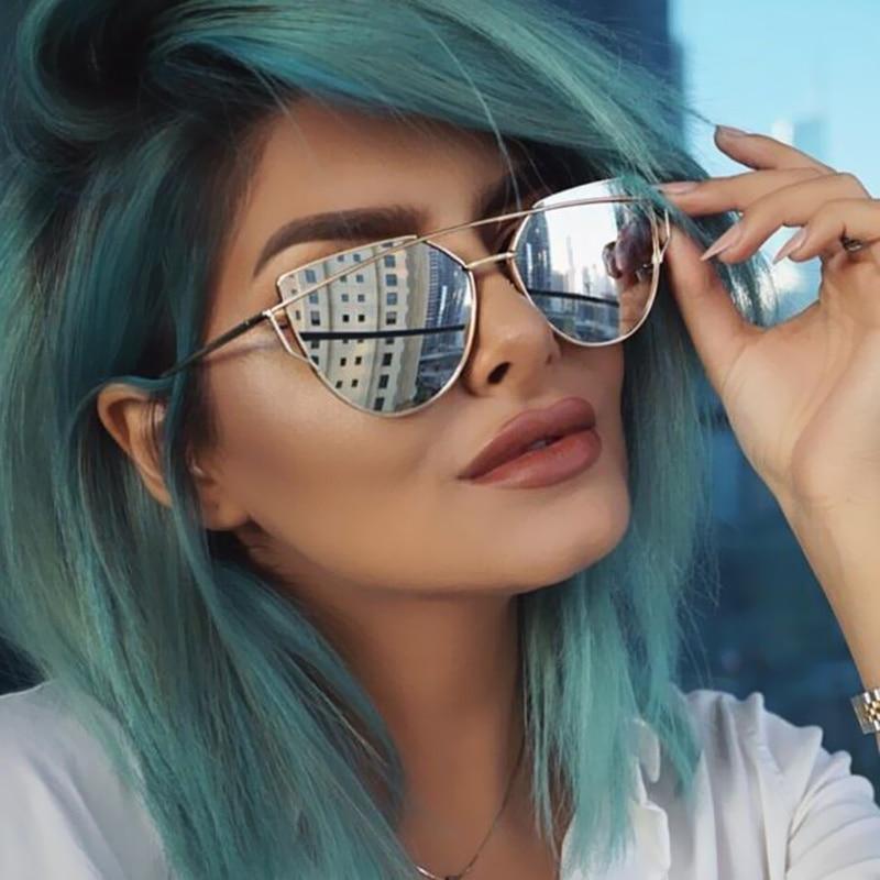 Retro Cat Eye Sunglasses – Women's Rose Gold Mirror Lens