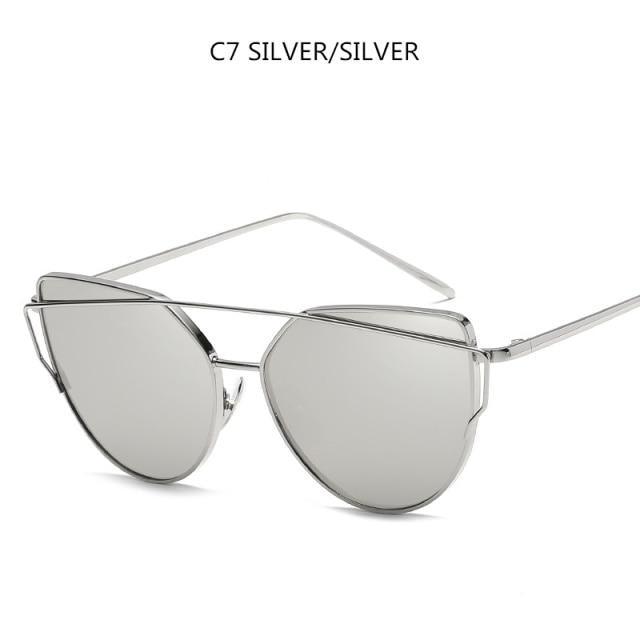Retro Cat Eye Sunglasses – Women's Rose Gold Mirror Lens